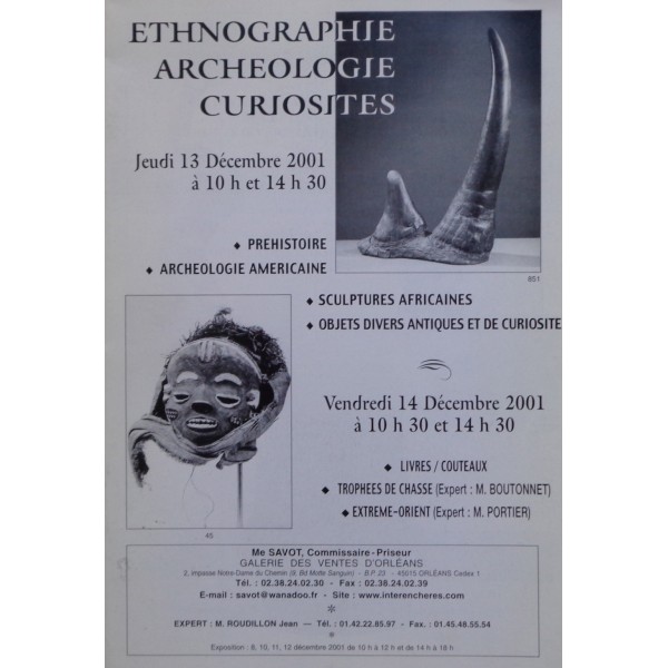 Galerie des Ventes d'Orléans Ethnographie Archeologie Curiosités 13/12/2001